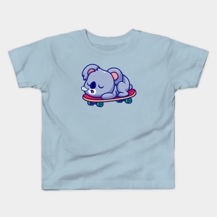 Cute Koala Sleeping On Skateboard Cartoon Kids T-Shirt